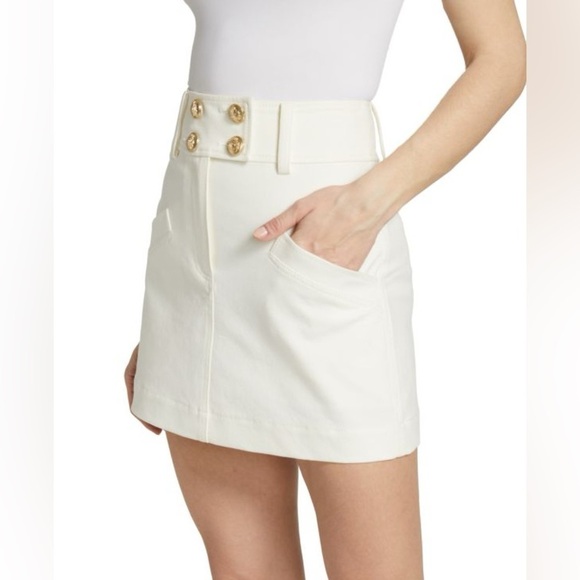 NWT Derek Lam 10 Crosby Tove Embossed Button Mini Skirt Soft White Sz 8 - Picture 3 of 15